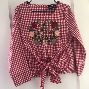 Coco Colette Gingham Shirt with Flower Embroidery
